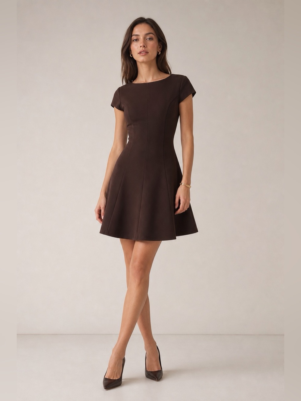 Chocolate Brown Mini Fit-and-Flare Dress